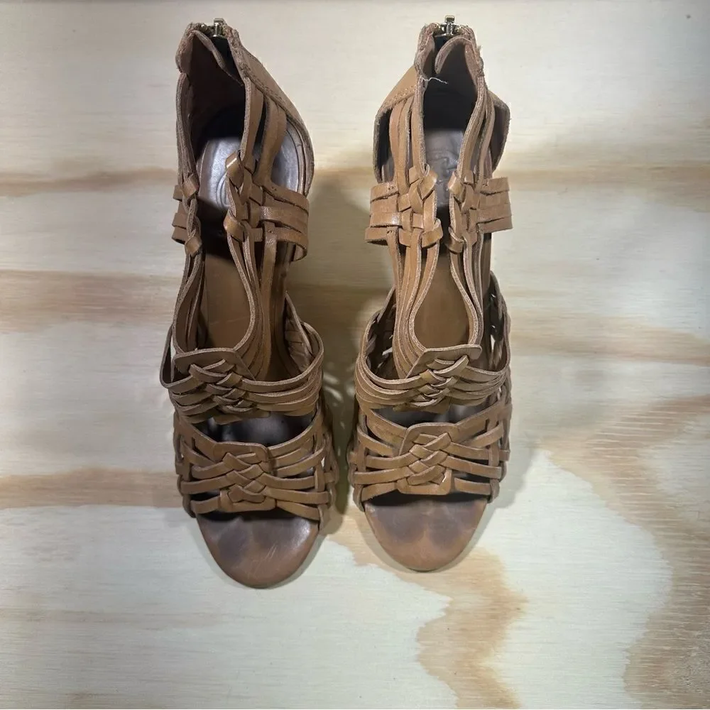 Tory Burch Tevray Braided Leather Wedge Sandals Women’s Size 10